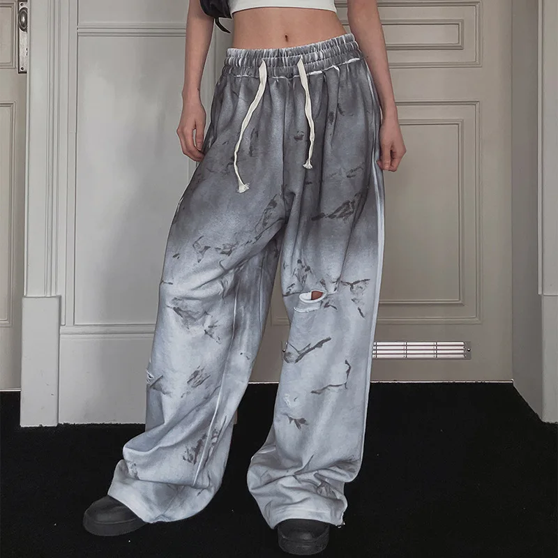 

Y2k Trousers Casual Hipster Streetwear Loose Tie Dye Print Wide Leg Pants Women Vintage Hip Hop Trousers Oversize Pantalon Baggy