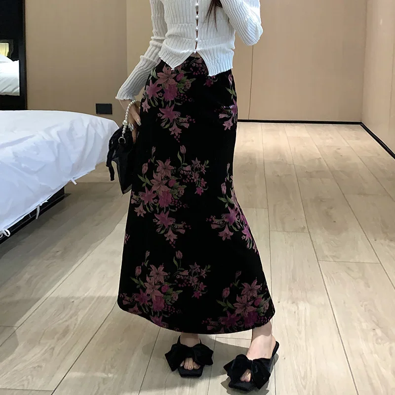 Новинка 2024 осенне-зимняя женская тонкая длинная юбка с высокой талией высокое