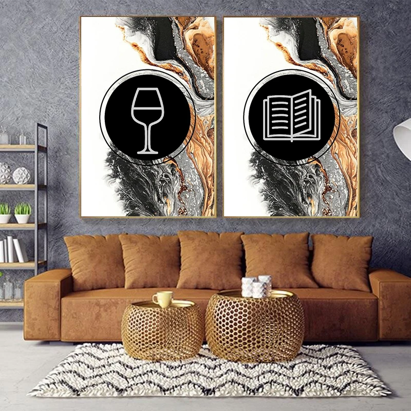 Абстрактная черно-золотая картина на холсте. Современные роскошные постеры и печати на стену. Нордические изображения для декора интерьера гостиной.