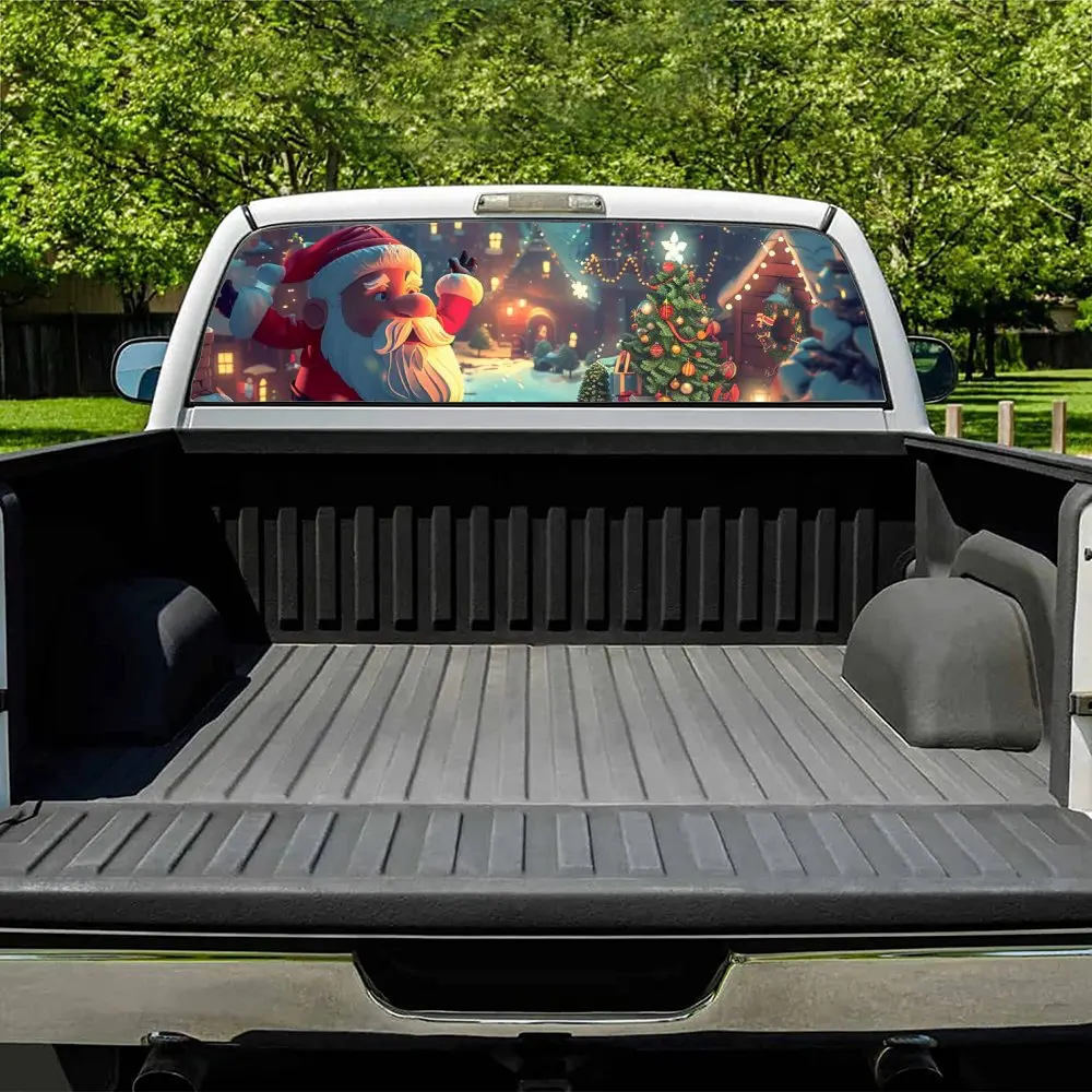 Мультяшный Санта-Клаус с принтом автомобиля наклейка на заднее лобовое стекло