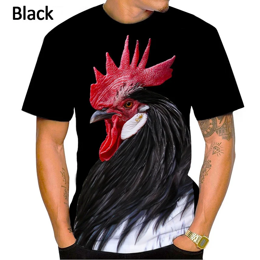 Camiseta de manga corta con estampado 3D de gallo de dibujos animados para hombre, camiseta informal divertida de pollo, a la moda, verano, 2022