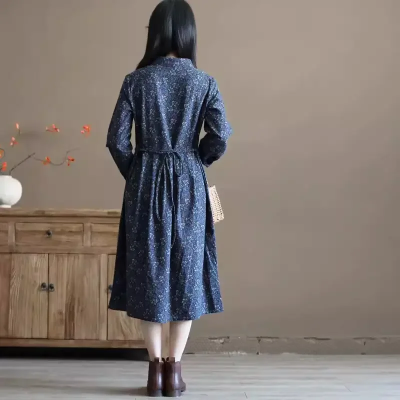 2024 весеннее новое винтажное хлопковое льняное платье с кукольным вырезом и