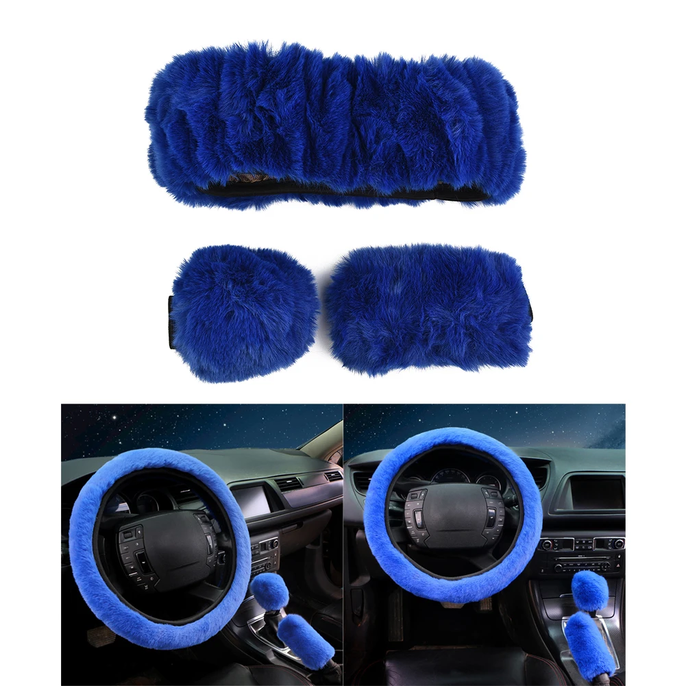 1set Fur Fluffy Thick Warm Auto Car Steering Wheel Plush Cover Soft Wool Winter Gifts 38cm Breathable Car Interior Decoration