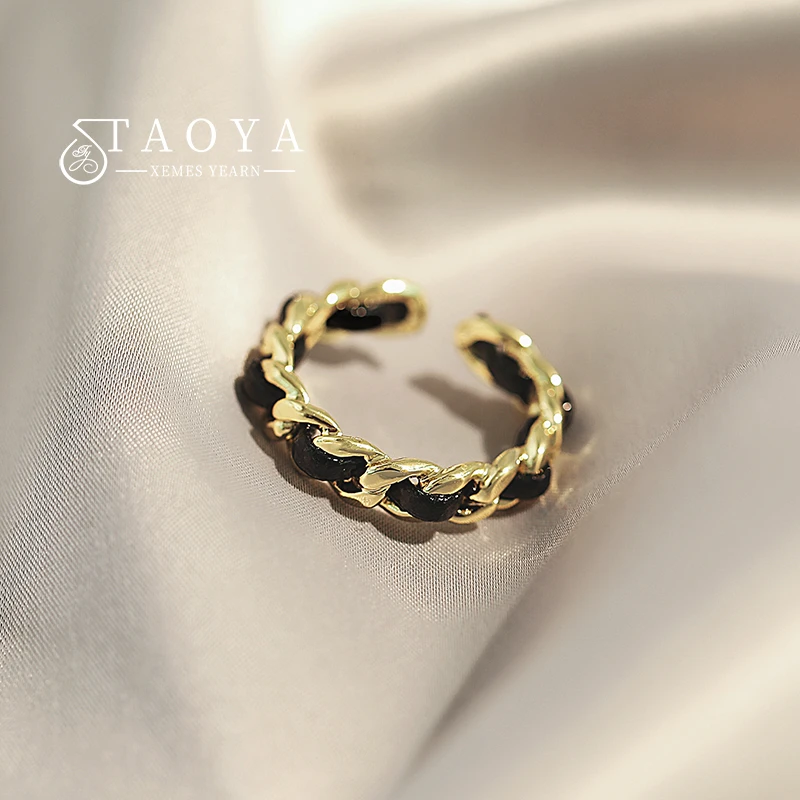 

2023 New Elegant and Simple Design Metal Leather Rope Fried Dough Twist Shape Open Rings Fashion Jewelry Party for Gothic Girls