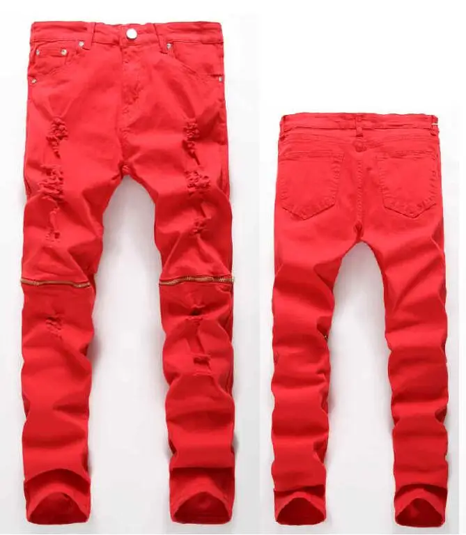 Men's Jeans Stretch Denim Pants Trousers Classic Cowboys Pants Hole Jeans Light Blue Straight Slim Button Men Jeans