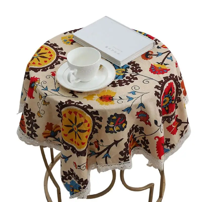 

Bohemian Tablecloth Rectangular Floral Colorful Table Cover Linen Lace Table Cloth For Dinner Parties Family Gatherings Outdoor