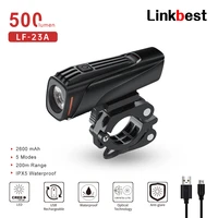 linkbest usb rechargeable led bike light ipx5 waterproof 2600mah battery cycling headlight for bicycle