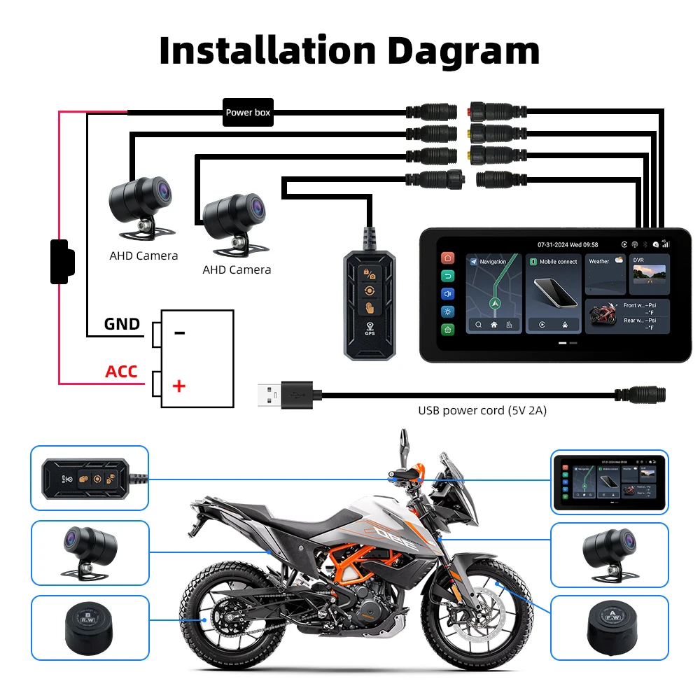 EKIY MTC19 6.3 Мотоциклетная навигация Беспроводной CarPlay Дисплей Экран TPMS DVR Двойной BT