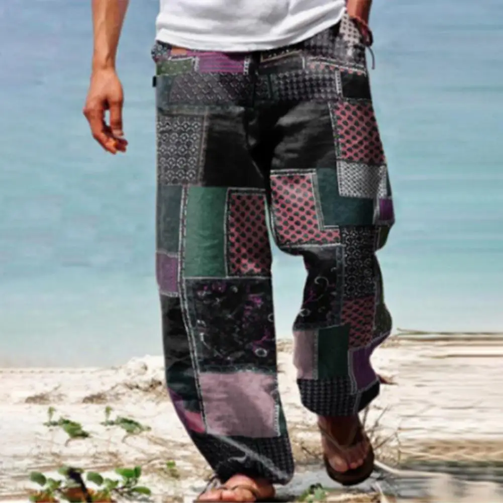 

Spring Autumn Stylish Printed Straight Trousers Male Men Trousers Pockets for Beach