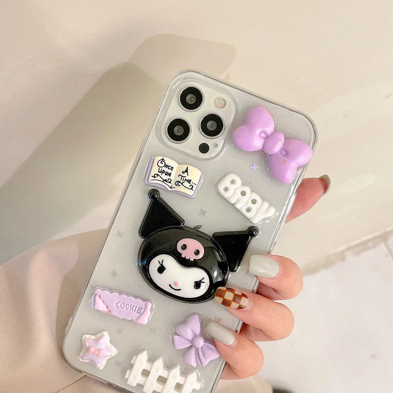 

3D Cute Kuromi Phone Case with Kickstand for iPhone 13 12 11 Pro Max XR XS MAX 8 X 7 SE Back Cover