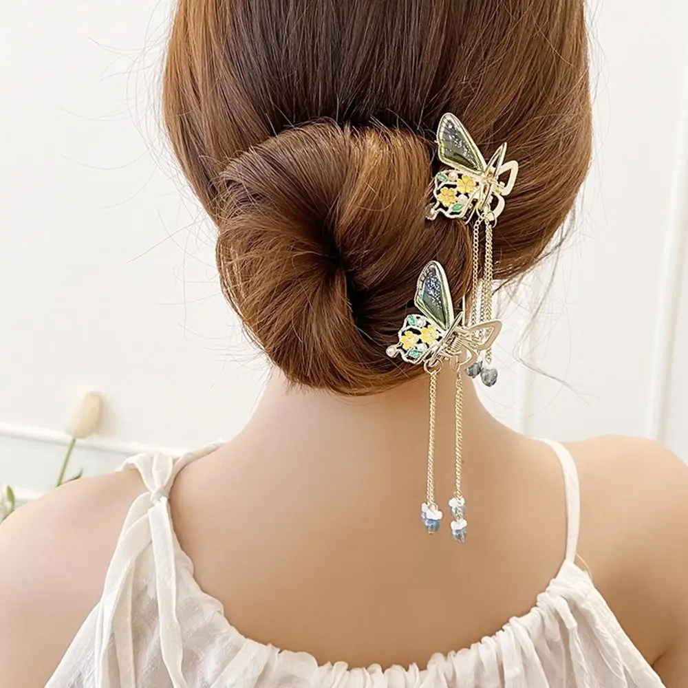 

Crystal Butterfly Tassel Hair Clips Women Fashion Elegant Pearl Flower Small Hair Claw Headdresses Girls Hair Accessories