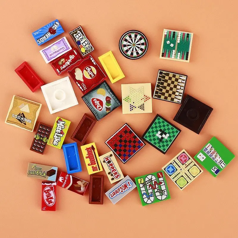 Small Building Block City Chocolate Chips Board Game Food Print Figure Accessories Compatible Friends Kids Toys for Girls Gift