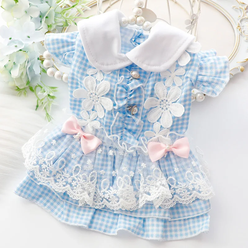 

Dog Clothes Autumn Cat Princess Dress Plaid Lace Temperament Small Dog Teddy Bichon Pet