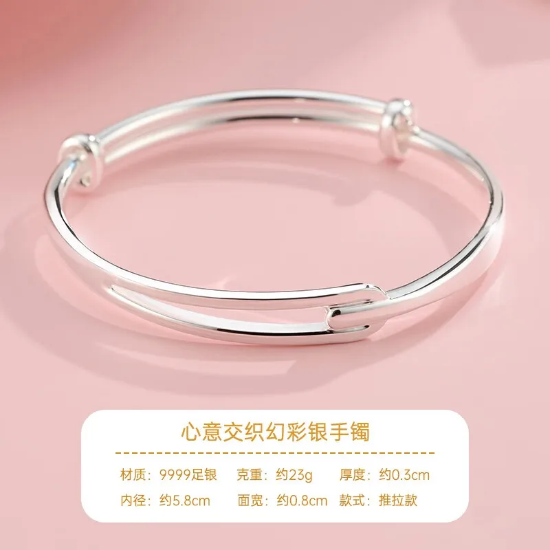 

Серебряный браслет Shunqing Yinlou S9999, плетеный в форме сердца, Молодежный браслет из чистого серебра, подходящий ко всему серебряный орнамент