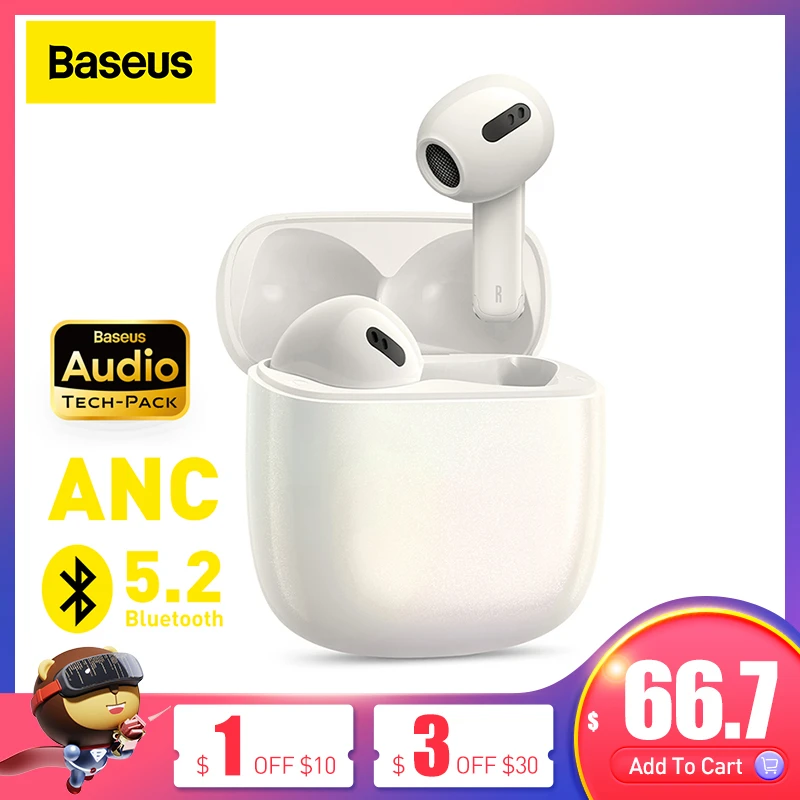 Tanie Baseus Storm3 ANC TWS Słuchawki Bluetooth Bezprzewodowe Słuchawki 5.2, Konstrukcja W Połowie Ucha, 6-Mic ENC, Adaptacyjna Redukcja Szumów