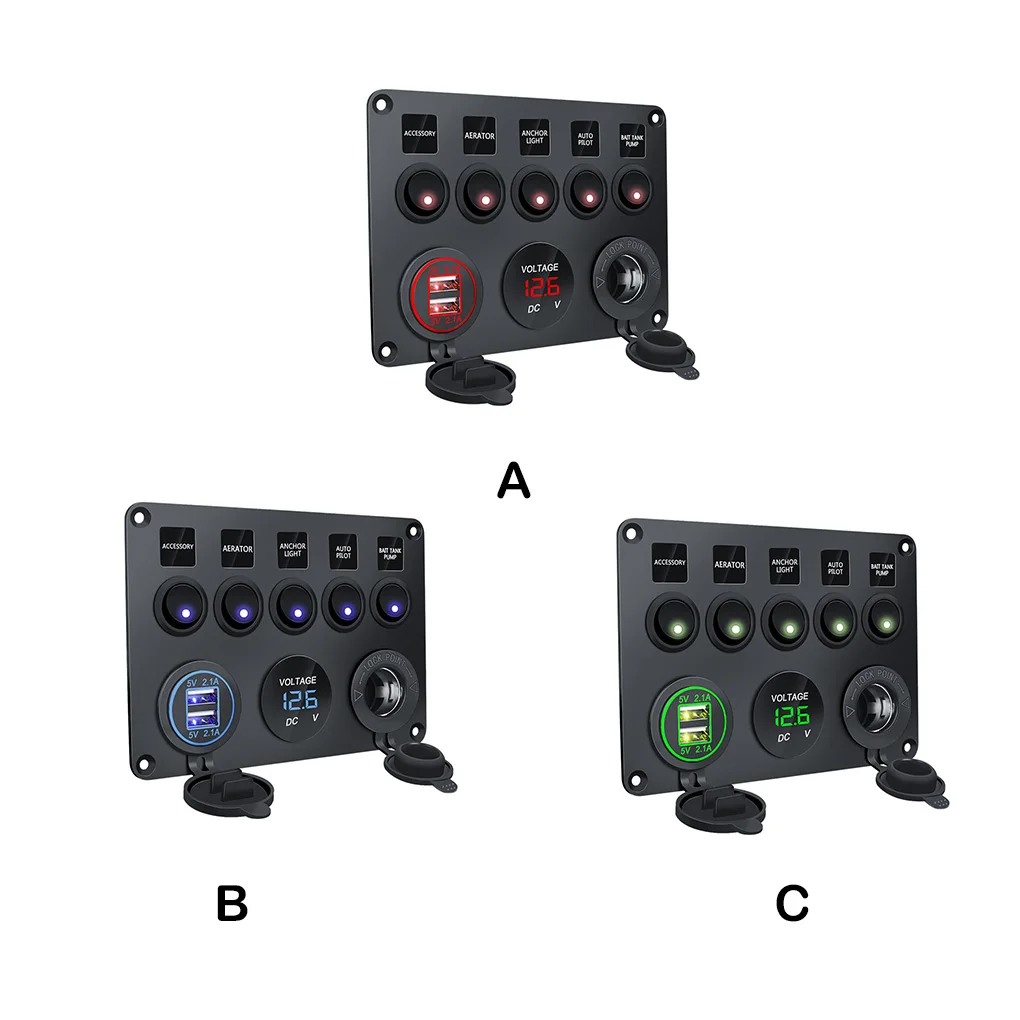 

PC Car Switch Panel Antiflaming Heats-resistant 5 Gang Dual USB Replacement Modified Heavy Duty Switches Accessories