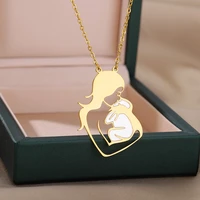 stainless steel mom hug baby necklace for women love family wife choker necklaces vintage jewelry mother gift