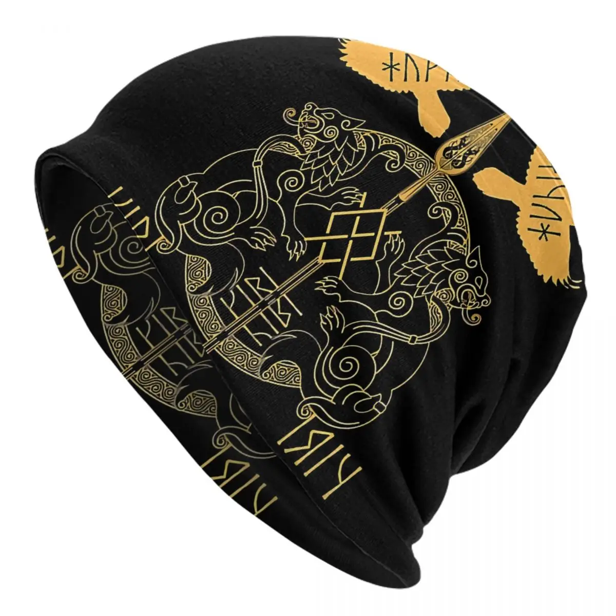 

Norse Mythology Vikings Skullies Beanies Caps Spear Of Odin Gungnir Runes Geri Freki Huginn Thin Hat Bonnet Hats Men Ski Cap