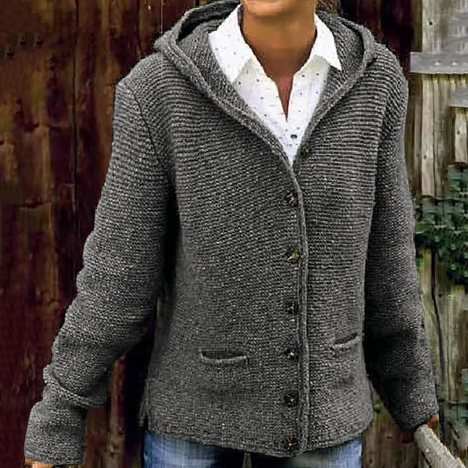 

Женский модный свободный Однотонный свитер с капюшоном и длинным рукавом, большие размеры, Женский Повседневный пуловер с длинным рукавом ...