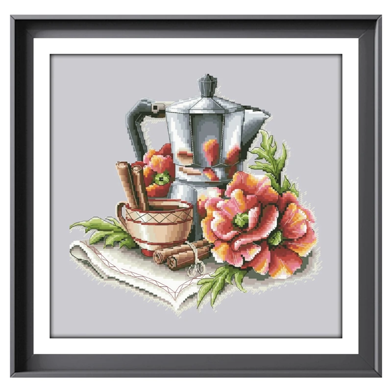 Набор для вышивки крестиком с изображением кофейных цветов и фонариков 18/14/11