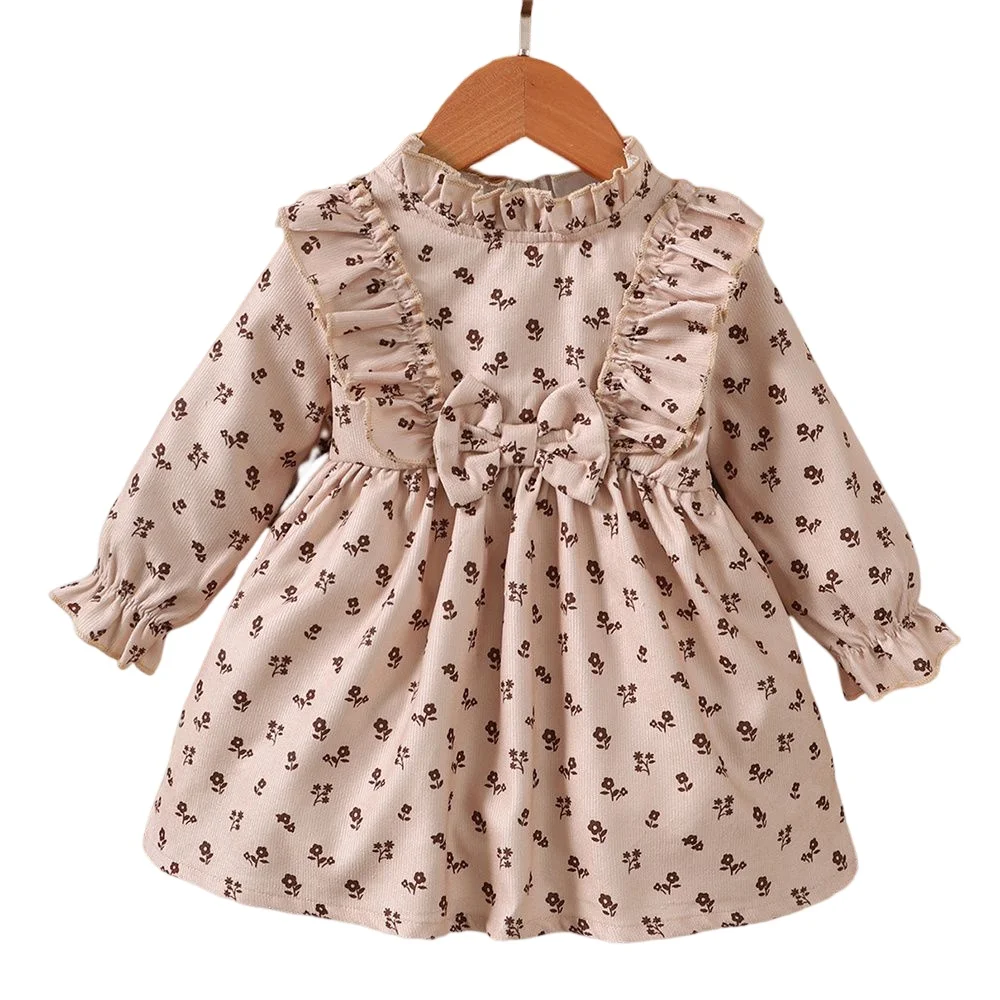 Infant Baby Girls Party Princess Dresses Autumn Flowers Print Long Sleeve A-Line All Match Toddler Girl Wedding Birthday Dresses