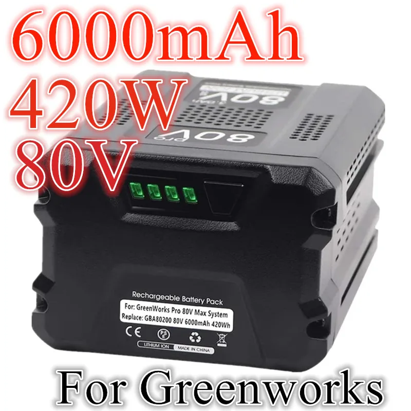 

80V 6000Ah 420W Replacement Battery for Greenworks 80V Max Lithium Ion Battery GBA80200 GBA80250 GBA80400 cordless power tool