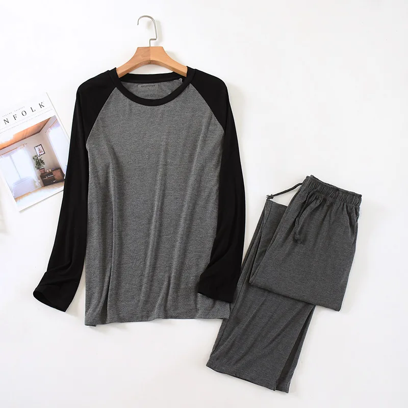 Men's Pajama Sets New Spring Autumn Long Sleeve Modal Sleepwear Drawstring Pant Leisure Nightwear Plus Size L-4XL