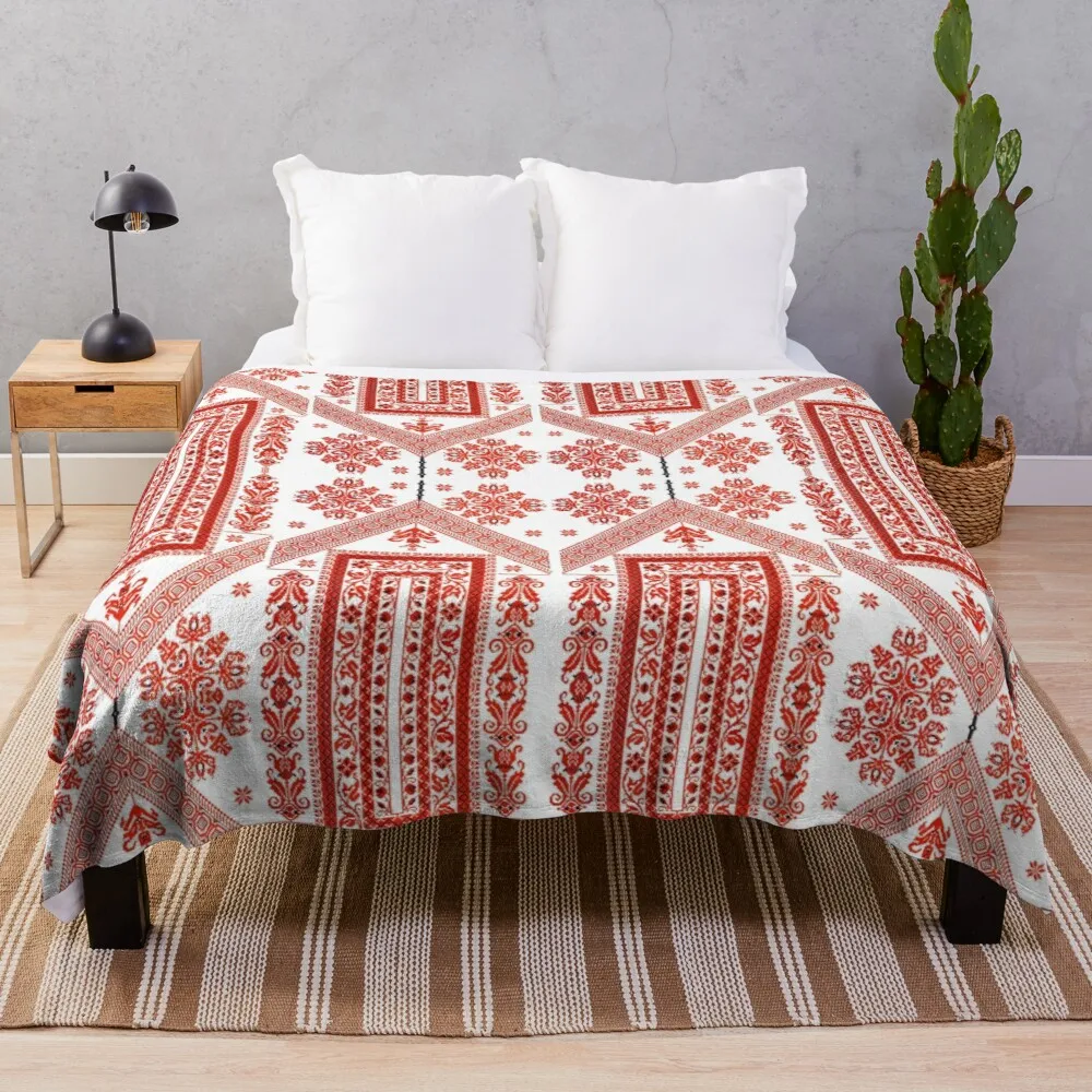 

Red and White Palestinian Embroidery Boxes Throw Blanket Blanket Fluffy