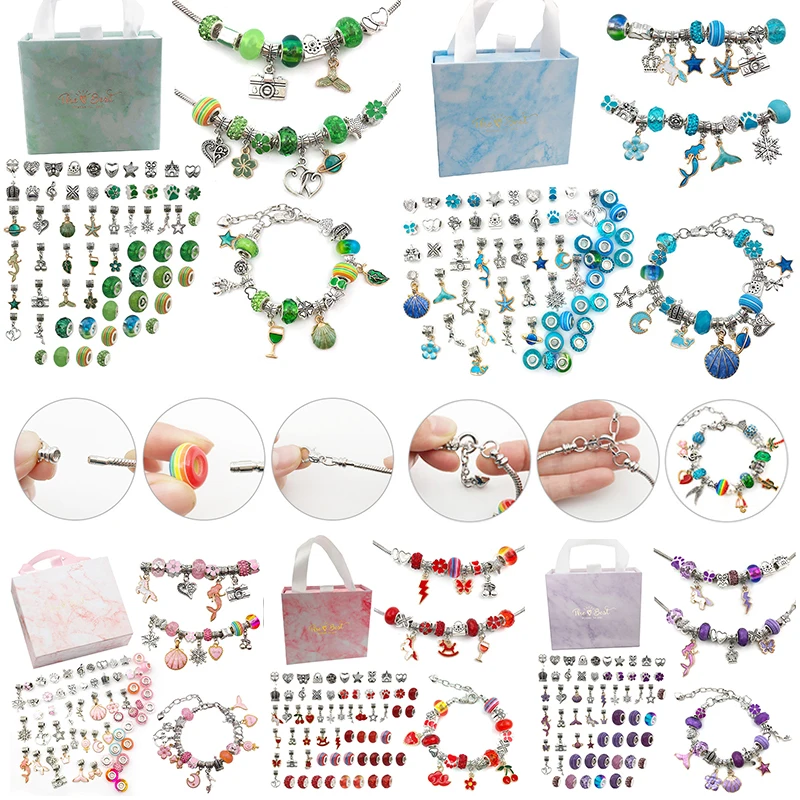 

64pcs DIY Charm Beaded Bracelet Gift Box Jewelry Making Kit with Beads Charms Pendants for Girls Christmas Birthday