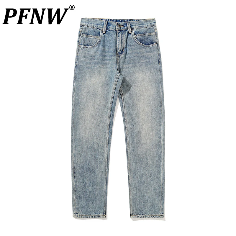

PFNW Spring Autumn Men's Tide Straight Straight Jeans Youth Popular Fashion Mid Waist Zippers Denim Pants Chic Trousers 12A8274