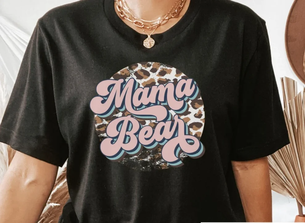 Рубашка с принтом «Медведь», 100% хлопок, с коротким рукавом и круглым вырезом