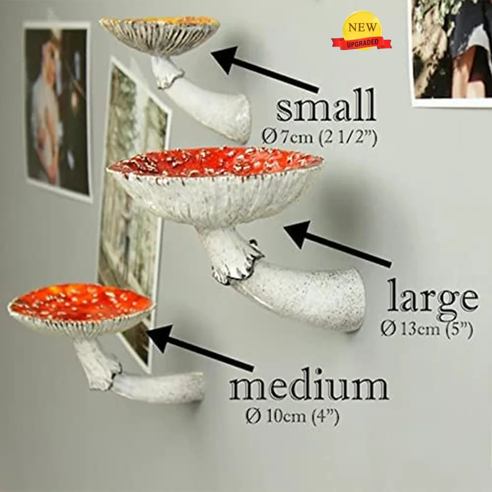 

Mushroom Hanging Shelf Whimsical Floating Shelves Wall Mounted Set of 3 Rustic Resin Crafts Wall Decor for Bedroom Living Room