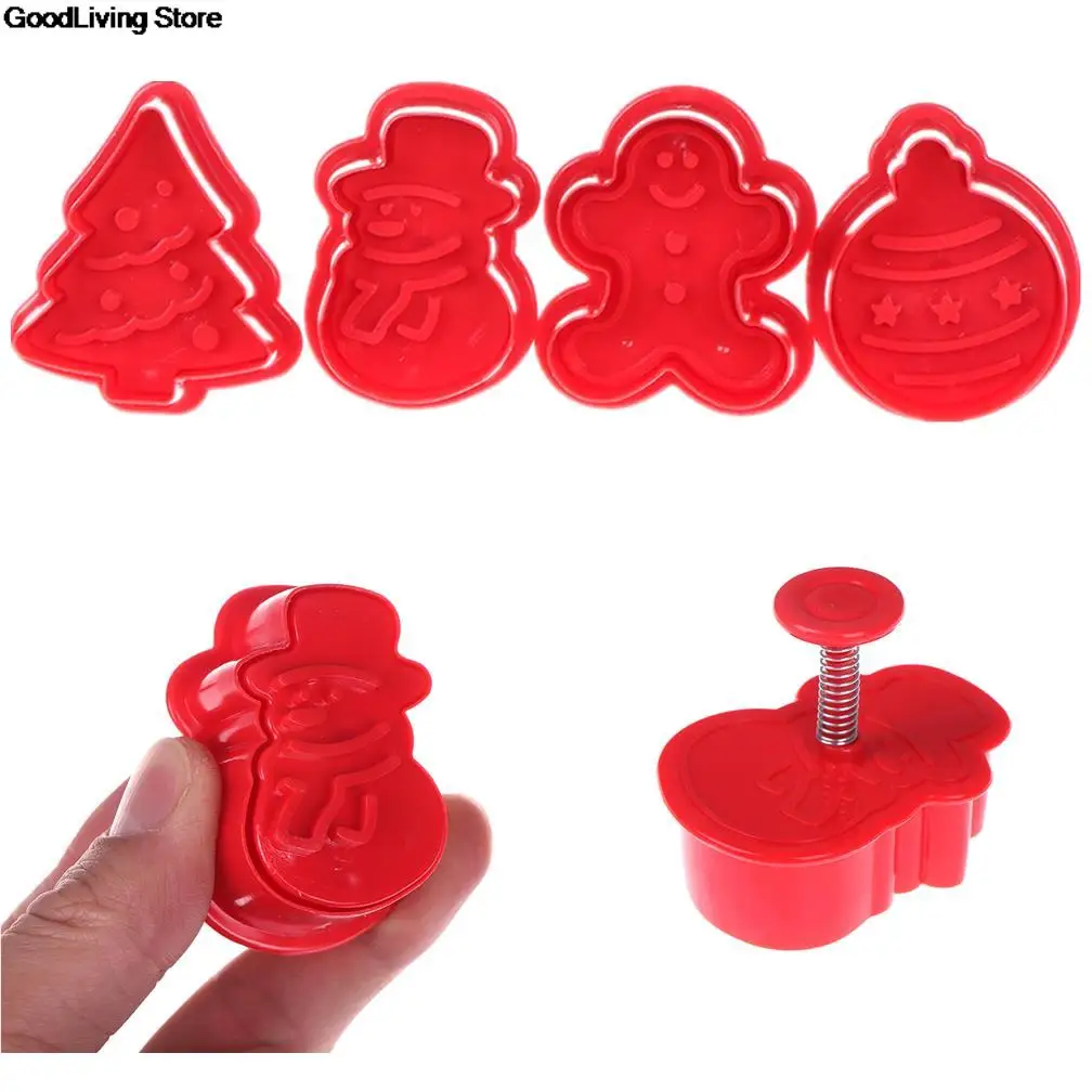 

4 шт./компл. 3D Рождественские формочки для печенья, штампы для печенья Форма для выпечки для печенья, плунжерный резак, DIY Форма для выпечки пр...