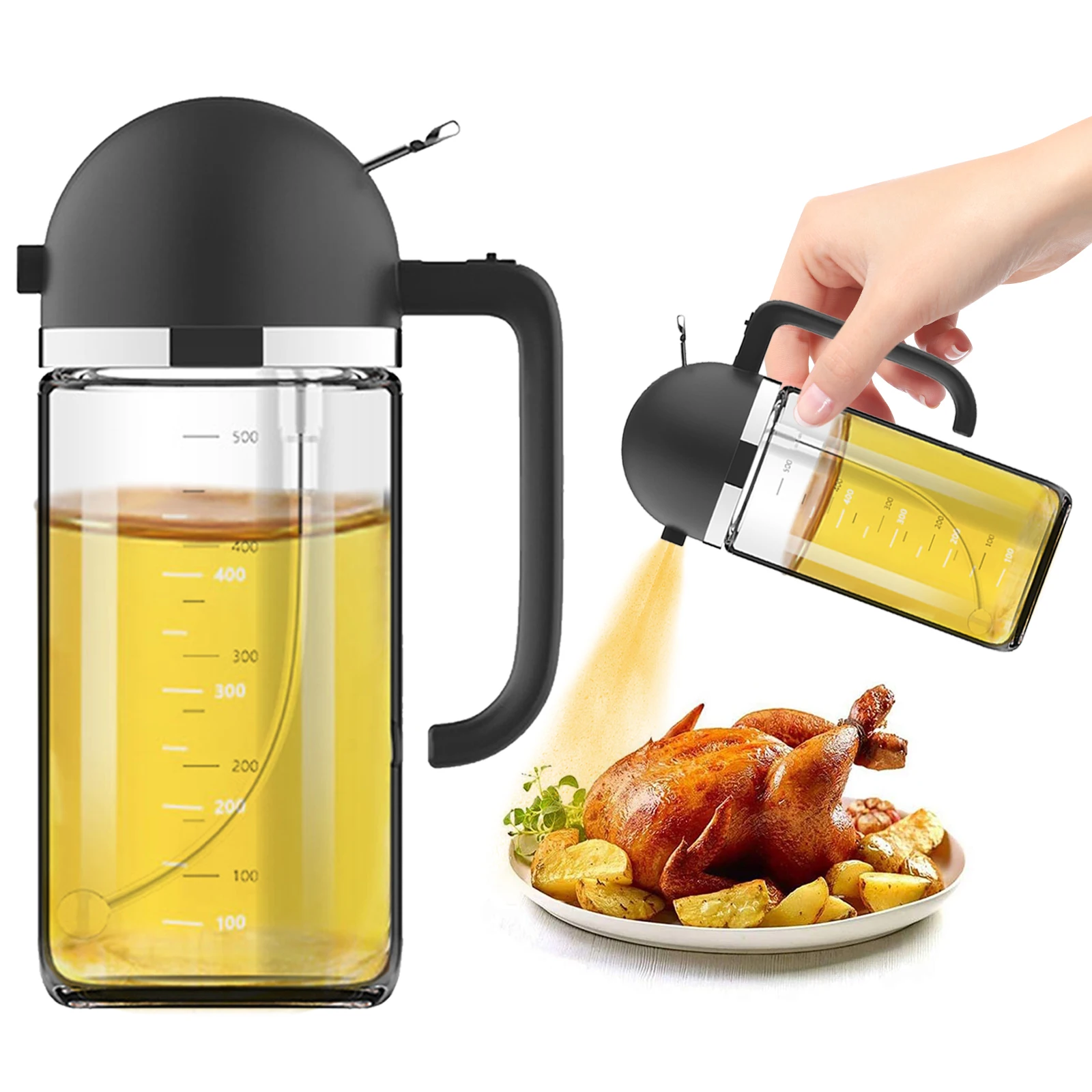 

2 in 1 Leakproof Olive Oil Sprayer Dispenser 550ml Oil Spray Bottle with Pourer Kitchen Tools Soy Vinegar Sauce Container