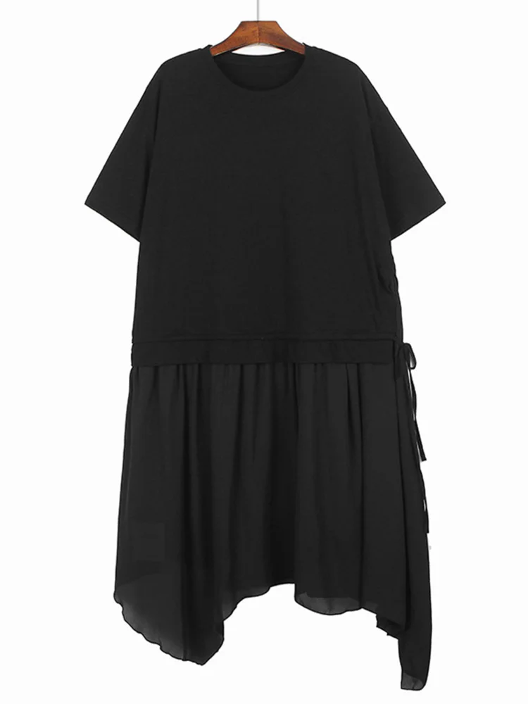 Шифоновое платье-футболка в стиле пэчворк для женщин Свободные повседневные