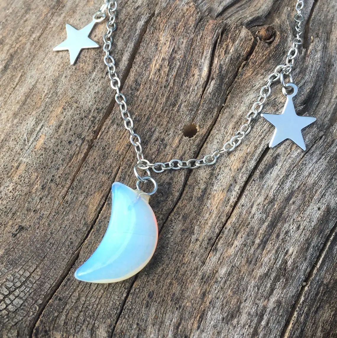 Holographic Moon Necklace - Pastel Goth 