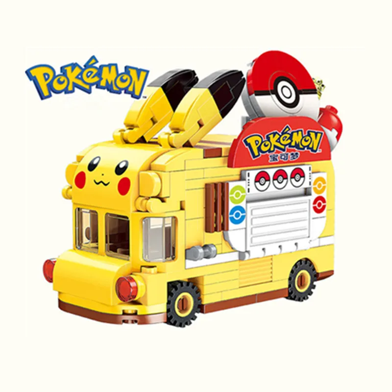 

New Pokemon Cartoon Anime Pokémon Pikachu Cute Car Bus Blocks Bricks Sets Classic Model Toys for Children Christmas Gift