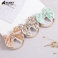 custom printing hair bows elastic hair band for girls stripes flower nylon headband sweet bowknot baby kids hair accessories