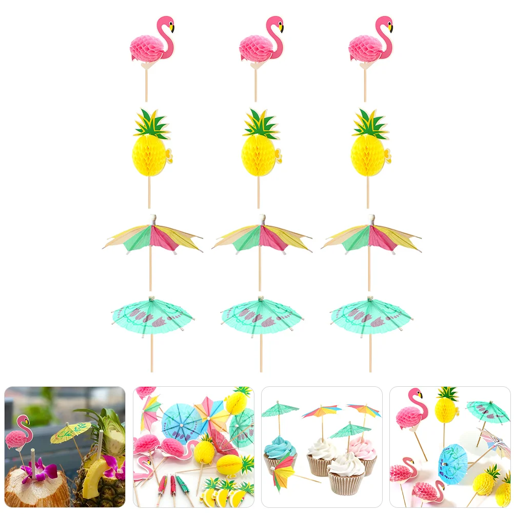 

Picks Cake Cupcake Hawaiian Toothpicks Topper Cocktail Umbrellas Luau Summer Fruit Toppers Flamingo Umbrella Drink Tropical
