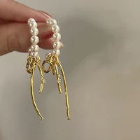 statement fashion metallic knot pearl c shaped earrings for women personality creative new earings wholesale