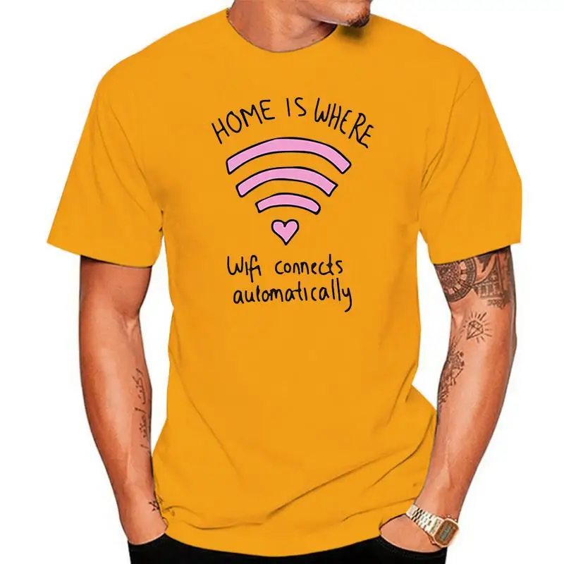 

Mens T-Shirt-Logo Wifi Love-Home Is Where Wifi Connects Automatically-Fun Plus Size Tee Shirt