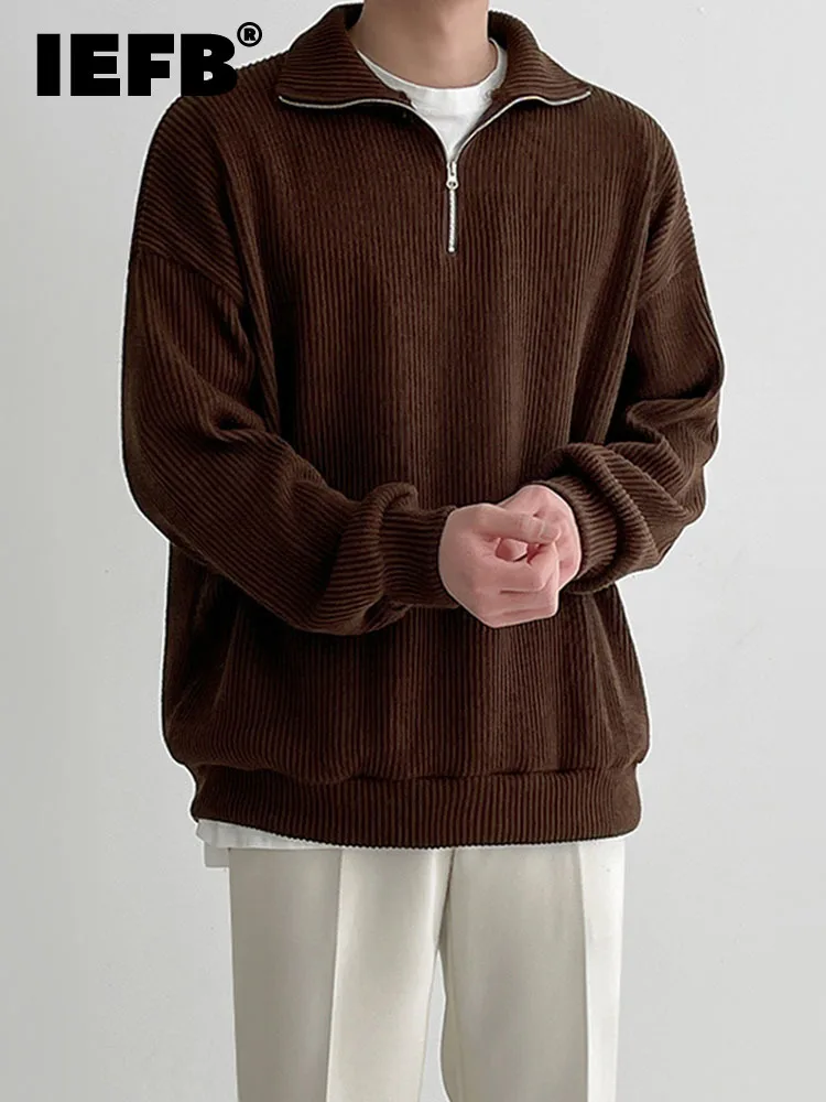 

IEFB Lapel Men's Sweater Autumn Korean Fashion Loose Trend Solid Color Pleated Pullover Long Sleeve 2023 Male Tops 9A5478