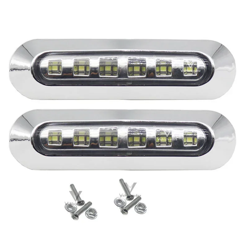 

2x 12 В-24 В 6 светодиодов с хромированной рамкой, боковой габаритный фонарь, задний фонарь, авто, автобус, грузовик, прицеп, караван, габаритные огни, задний фонарь