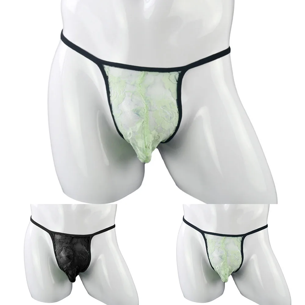 

Hot Mens Lace See-through Pouch G-string Ultra-thin Low Rise Breathable Briefs Underwear T-Back Briefs Thong V-string Lingerie