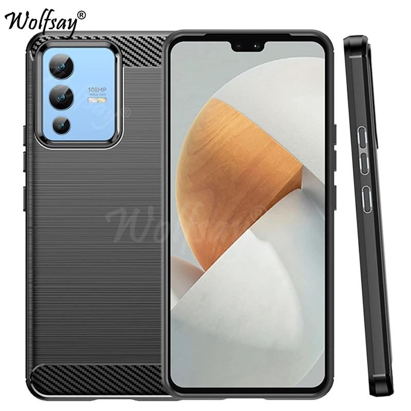

For Vivo V23 Case Bumper Rubber TPU Silicone Anti-knock Carbon Fiber Back Cover For Vivo V23 Case For Vivo V23 V 23 5G 6.44 inch