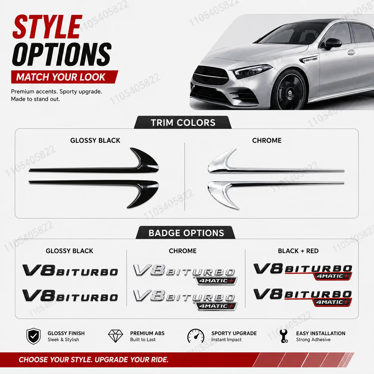 Фото Эмблема-значок V8 BITURBO 4MATIC+ на крыло для Mercedes-Benz AMG W117 W212 W213 W211 W204 W205 GLA GLC CLS, аксессуары №2