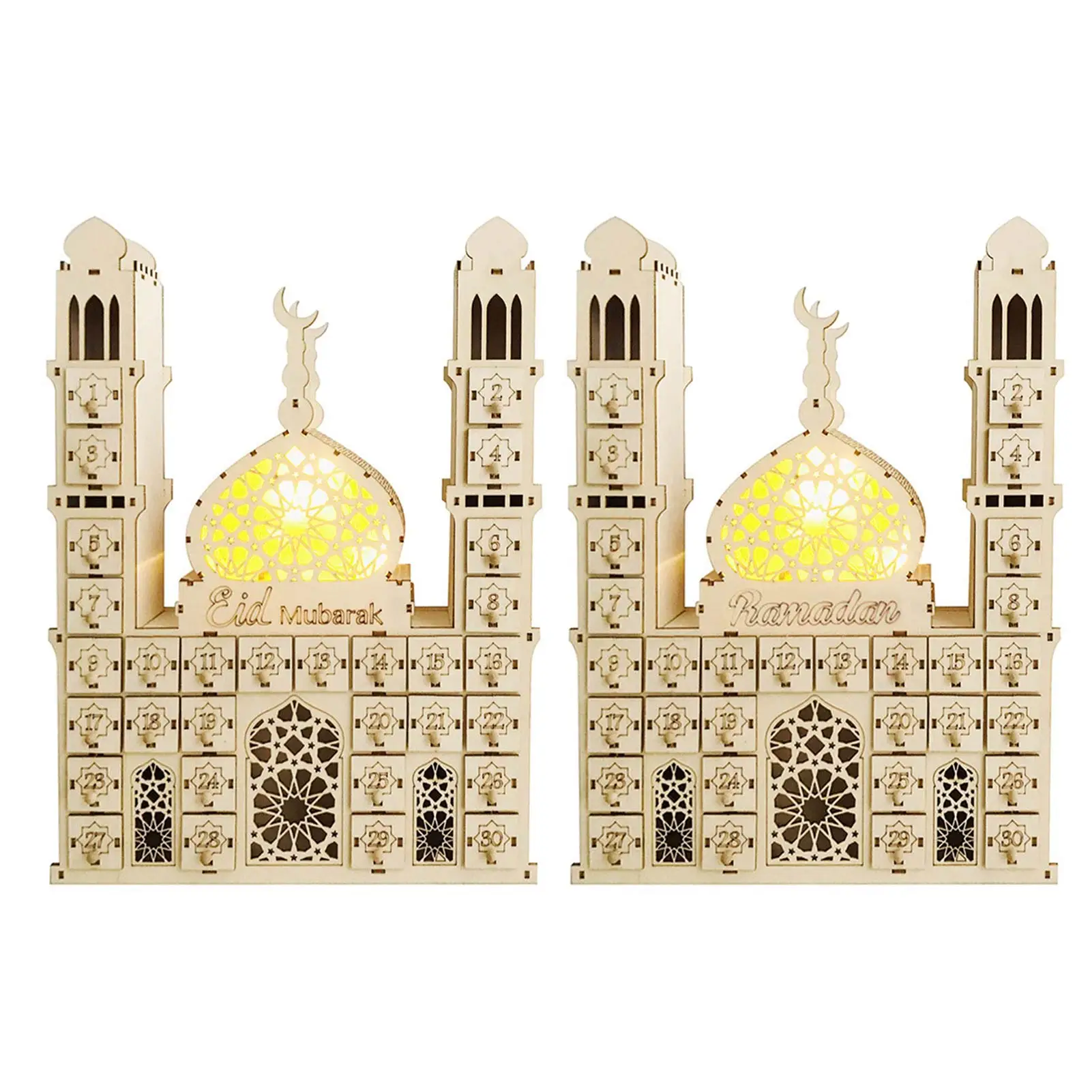 

Календарь с обратным отсчетом Рамадан 2022 ИД Мубарак украшение Деревянный ящик украшение для дома вечеринки поделки для мусульманской
