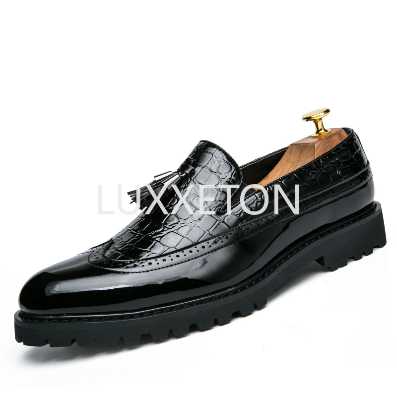 

Туфли мужские классические кожаные, элегантные деловые, оксфорды, без застежки, плоская подошва, заостренный носок, для офиса, свадьбы, Повседневная модная обувь, роскошные