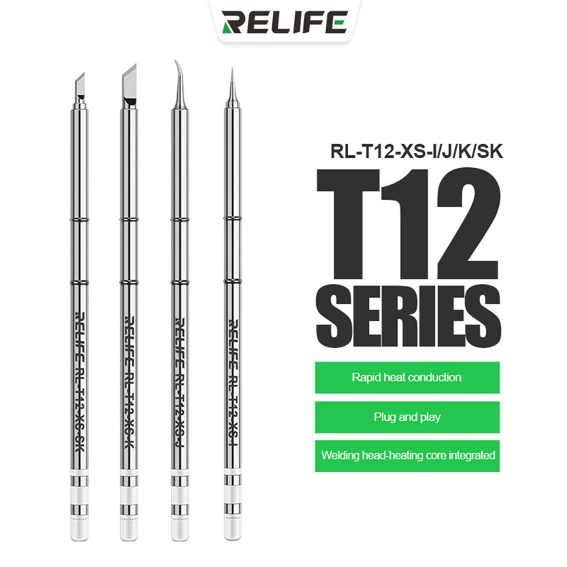 Фото Наконечники паяльника RELIFE RL-T12-XS-I J SK K для паяльной станции серии T12, нагревательная сердцевина, запчасти для сварки электроники и ремонта №1