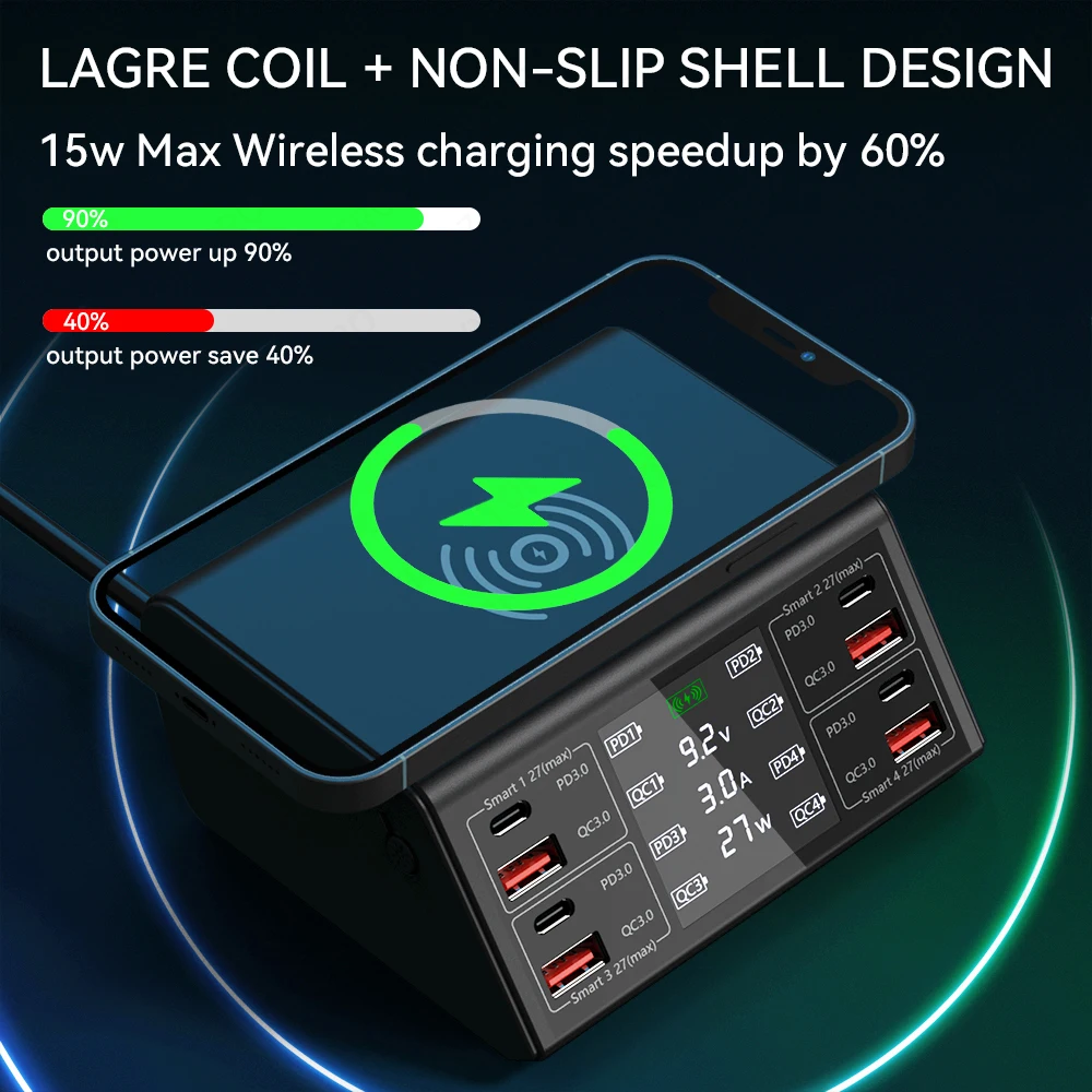 100w 8 port usb charger pd qc3 0 usb c fast phone charger qi wireless charger charging station for iphone 13 12 xiaomi samsung free global shipping